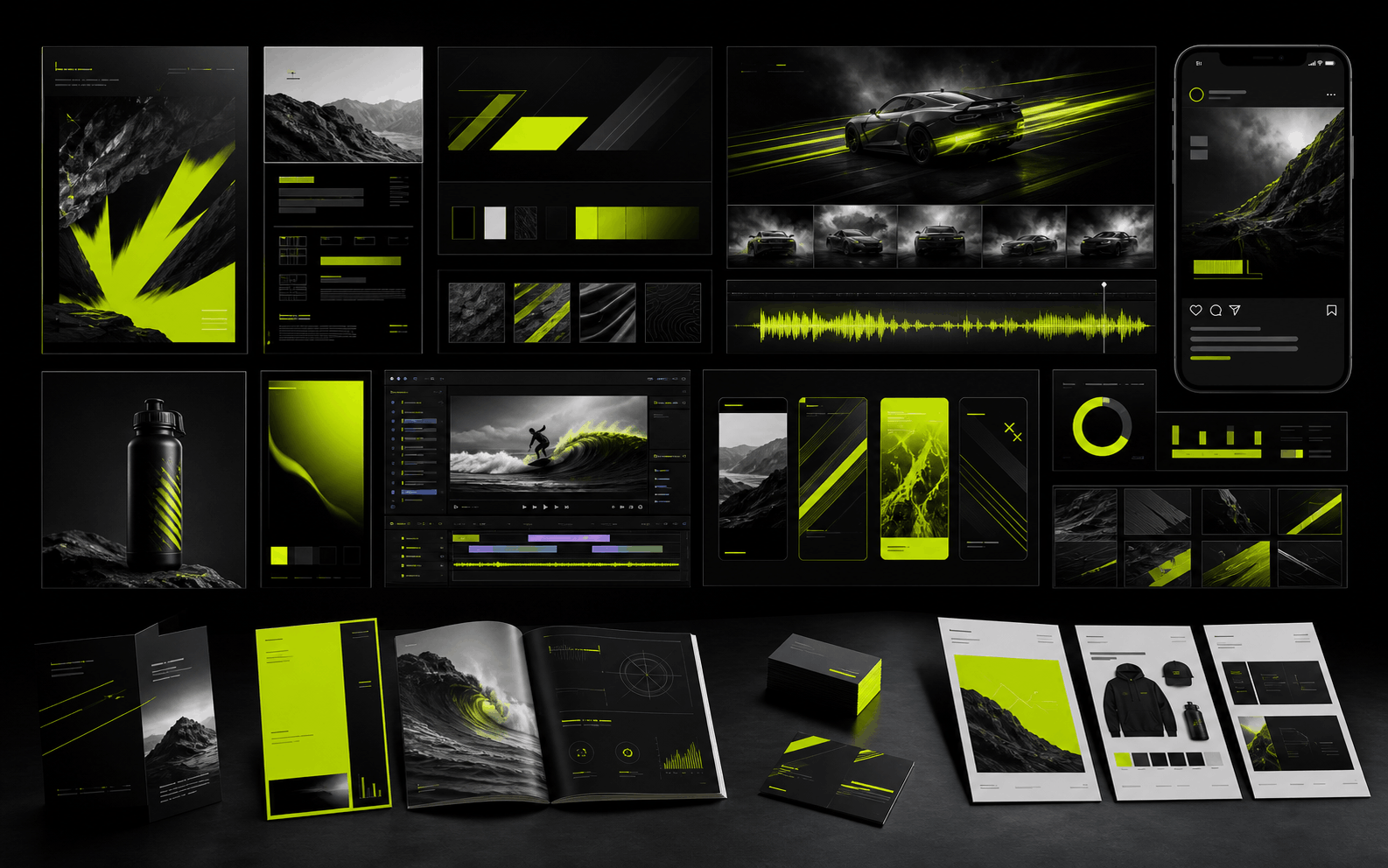 Velocity campaign system with graphic design, video editing, launch, and social assets
